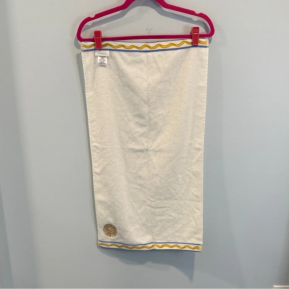 SET of Anthropologie Minnie Cotton Embroidered Icon Hand Towel in Yellow NWT